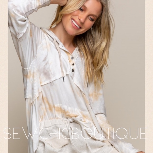 Last RESTOCKED Coconut Tie Dye Mixed Fabric Hoodie - Picture 2 of 7